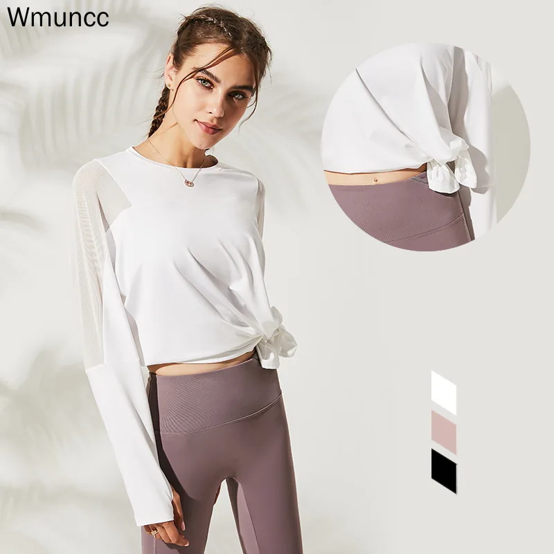 Wmuncc рубашки для йоги женские сексуальные сетчатые спортивные топы с длинным
