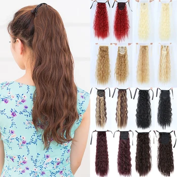 

DIANQI 12 colors 24 inch Long Wavy ponytail extension for women synthetic wrap around ponytail on black hair
