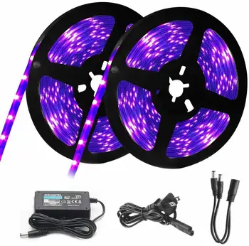

1m 5m 10m Ultraviolet UV LED Strip light 3528/5050 Invisible 395-400nm Blacklight Detection lamp Violet + Power Supply Full kit