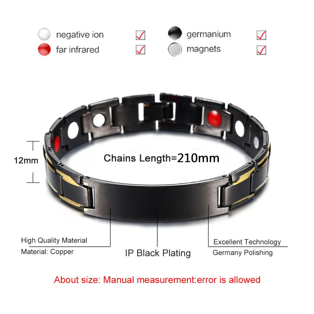 Male Bracelets chain bracelet magnetic bracelets Balance Copper Chain Link Germanium Magnetic Bracelets For Men Health Care Medical Energy Jewelry Black