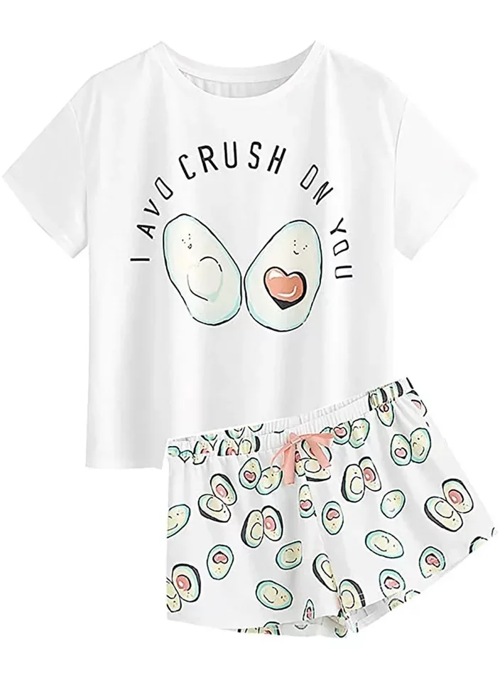 2020 Woman Kawaii Pajamas Summer Pijama Mujer Pajamas Cute Cat Printe Lounge Wear Sleepwear Set Suit for Home