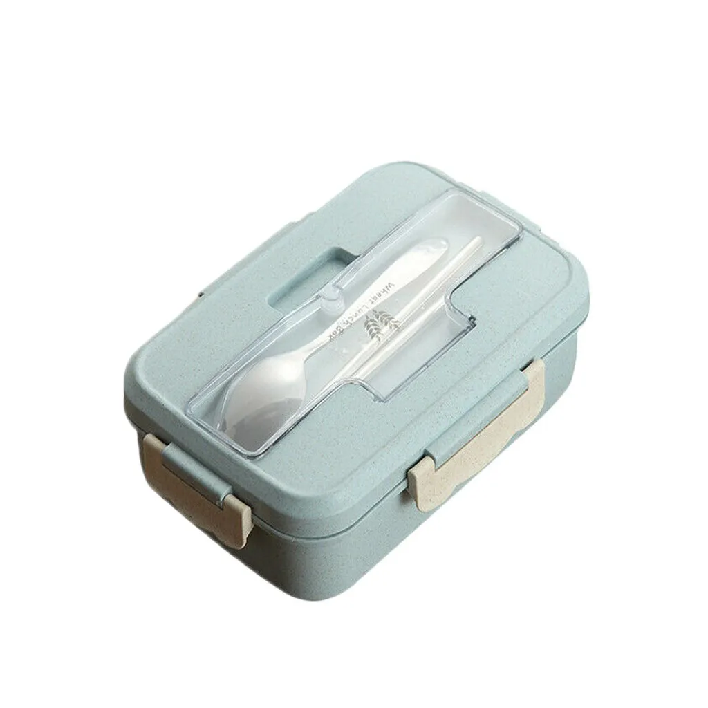 Blue Микроволновая коробка для ланча из пшеничной соломы, коробка для бенто с ложкой, палочки для еды, контейнер для еды для детей и взрослых Fiambrera Infantil, Ланч-бокс - Цвет: Blue
