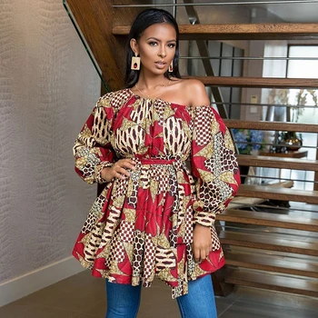 

Siskakia 2020 New African Dresses for Women Sexy Tilting Shoulder Two Wear Dashiki Africa Style Print Rich Bazin Dashik Top