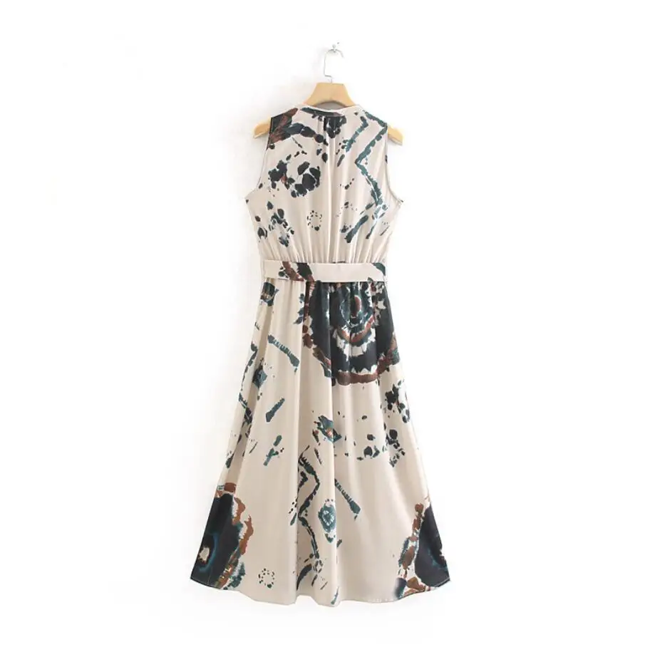 

Vintage Tie-dye Printing Women Shirtwaist Dress Leisure Female Side Slit Vest Dresses 2019 Autumn Loose Streetwear