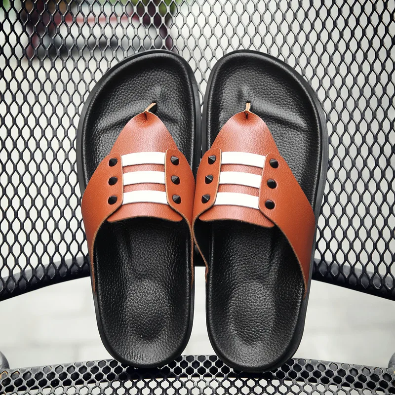 

Men Outdoor Flip-flops Summer New Style British Style Cool Fashion Leather Slippers Men's Anti-slip Flip-flop Beach Sandals