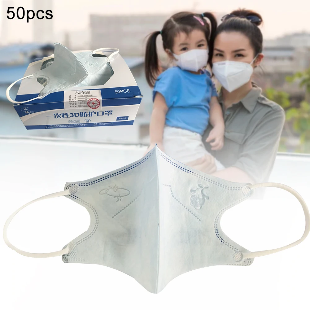

50pcs Kids Children Face Mask Dustproof Breathable Non Woven 3 Layers Filtering Anti Haze Anti Dust Protective From Fog, Haze