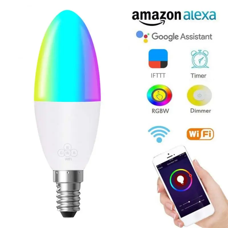 

2019 Hot 1pcs WiFi Smart Bulb LED 6W RGB E14/E26/E27/B22 Color Changing Light Bulb Voice Remote App Control Work With Smart Life