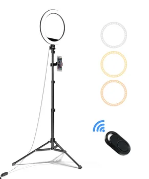 

10" Selfie Ring Light with Tripod Stand & Phone Holder for Live Stream Makeup Dimmable Led Camera Beauty Ringlight for YouTube