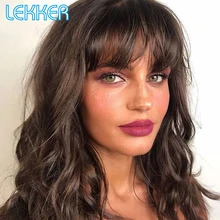 

Lekker Colored Body Wave Human Hair Natural Wig With Bangs For Women Brazilian Remy Glueless Wavy Machine Made Burgundy Red Wigs