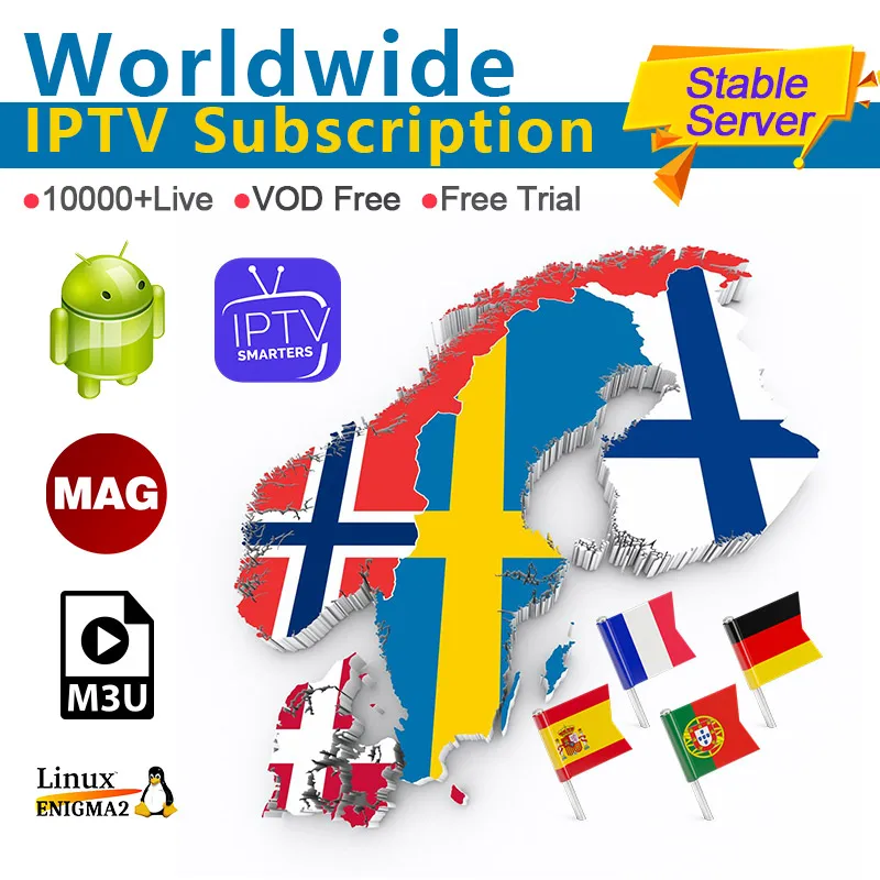 

Poland Spain IPTV subscription France IPTV M3u EX YU Italy IPTV Netherlands Turkey Sweden Code for Android MAG Enigma2 IOS IP TV
