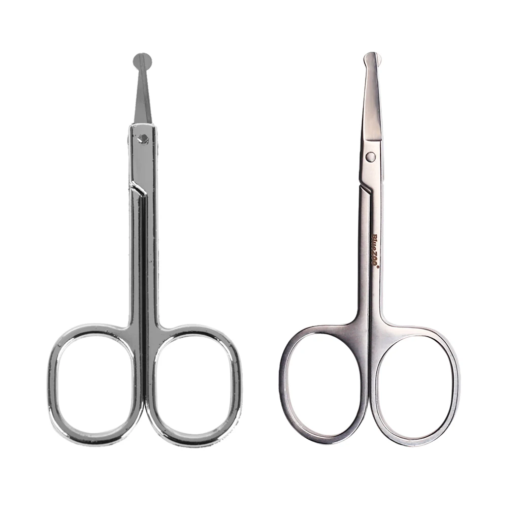 2pcs Women Men Safety Nose Face Hair Eyelash Eyebrow Beard Mustache Scissors Remover Trimming Cutter Set