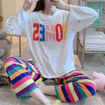 

Autumn Cotton Cartoon Pajamas Set Women Pyjamas Sleepwear Loose Long sleeve Pijama Mujer Home Clothes Long Pants Night suit 2pcs