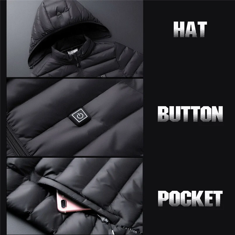 Unisex warm jacket winter plus velvet USB rechargeable heating jacket jacket hooded heating vest winter warm homme hiver 30N21 (15)
