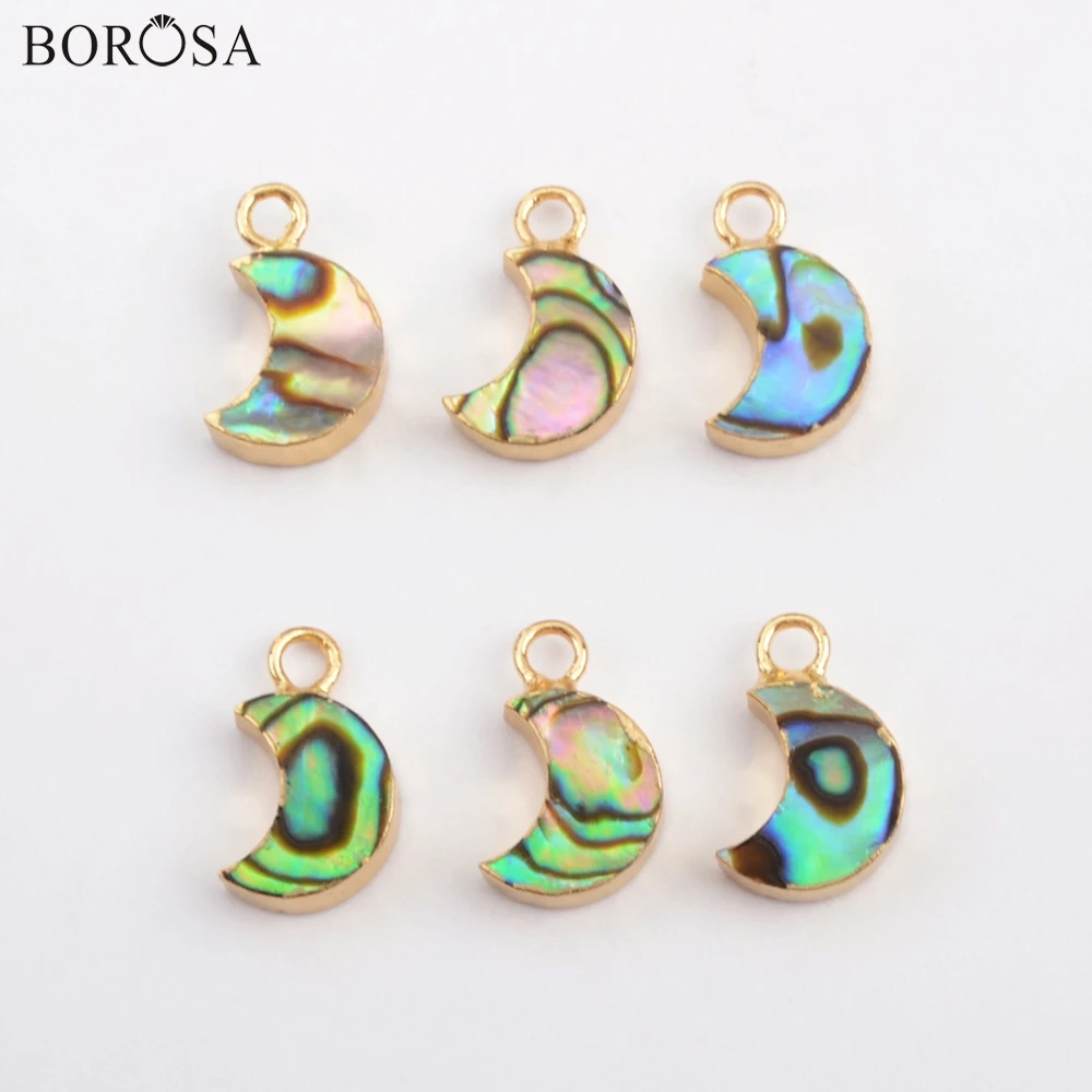 BOROSA, 5 пар, позолоченные, в форме Луны, натуральные серьги-капельки, ювелирные изделия, полумесяц, Абалон, очаровательные серьги-ридер, ювелирные изделия, G1885-E