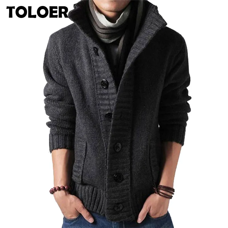 Knitted Sweater Cardigan Male V-Neck Men Casual Fashion Brand Button Autumn Lapel Solid