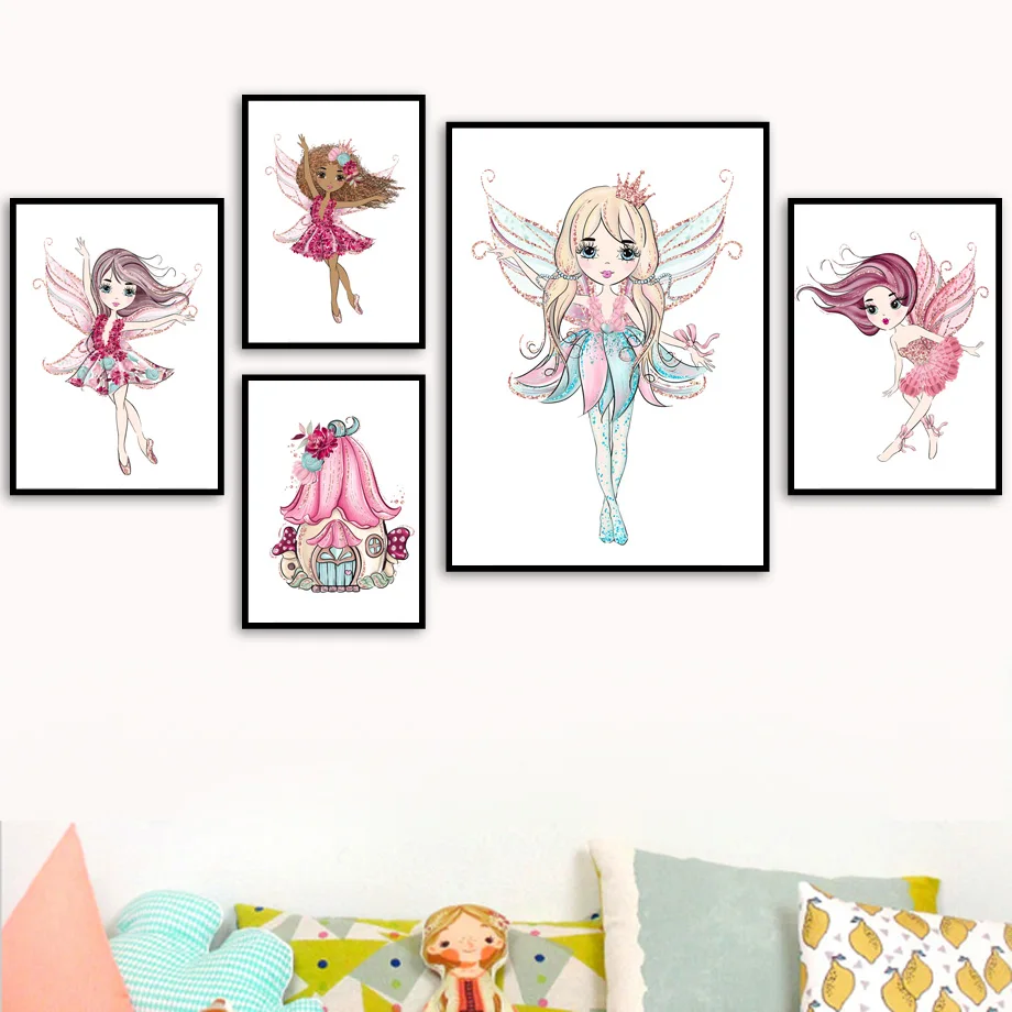 

Ballet Girl Fairy House Flower Nursery Wall Art Canvas Painting Nordic Posters And Prints Wall Pictures For Baby Kids Room Decor