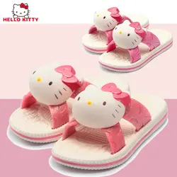 Helloo kitty/тапочки для девочек Розовая обувь для больших девочек с изображением котенка летние Нескользящие тапочки для маленьких девочек с