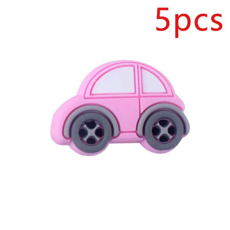 Розовый 5pcs Cute Car Pendant Teething Accessories Food Grade Teethers Diy Pacifier Chain Bpa Free Baby Silicone Bead - Цвет: Розовый