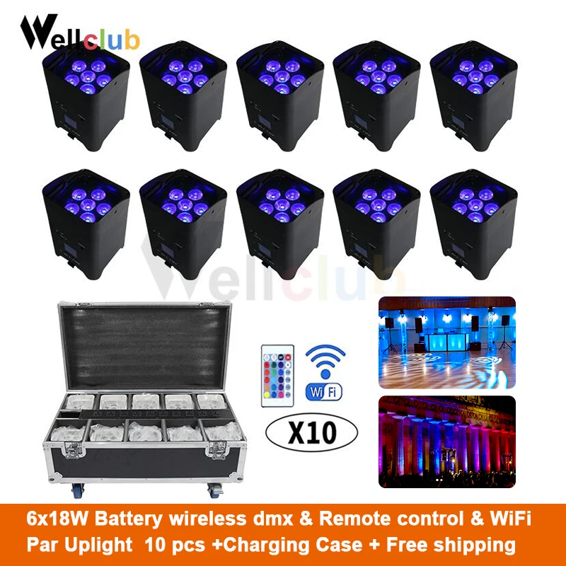 10 шт. чехол для зарядки беспроводной DMX Wifi Пульт дистанционного управления Светодиодный светильник 6x18 Вт RGBWAUV 6в1 светодиодный Par Может Dj диско светильник - Испускаемый цвет: black colors