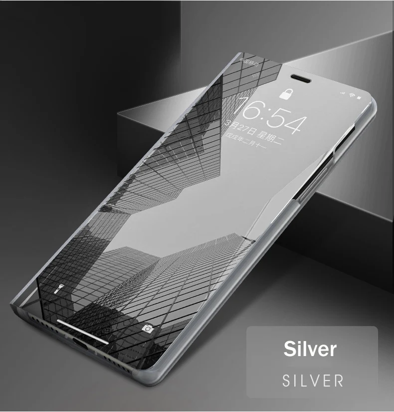 Умный зеркальный чехол для SAMSUNG A80 A70 A60 A50 A40 A30 A10 A20E чехол Чехол для мобильного телефона для Galaxy A50S A30S A20S A10S кожа книжный шкаф - Цвет: Silver