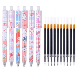Haile – ensemble de stylos à Gel rétractable à pression, 0.5mm, dessin animé, noir/rouge/bleu, recharges remplaçables, fournitures scolaires et de bureau 