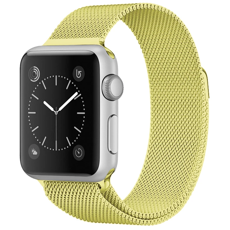 Yellow Миланский Браслет-петля, браслет из нержавеющей стали для Apple Watch, серия 1, 2, 3, 42 мм, 38 мм, металлический ремешок для iwatch 4, 5, 40, 44 мм, разноцветный - Цвет ремешка: Yellow