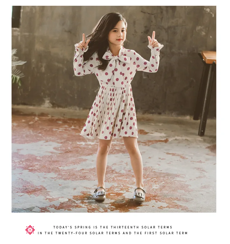 2020 Spring Autumn Kids Clothing Big Girl Boutique Chiffon Dresses Fashion Polka Dot Dress for Girls Age 4 5 6 7 8 9 10 11 12 13 (13)