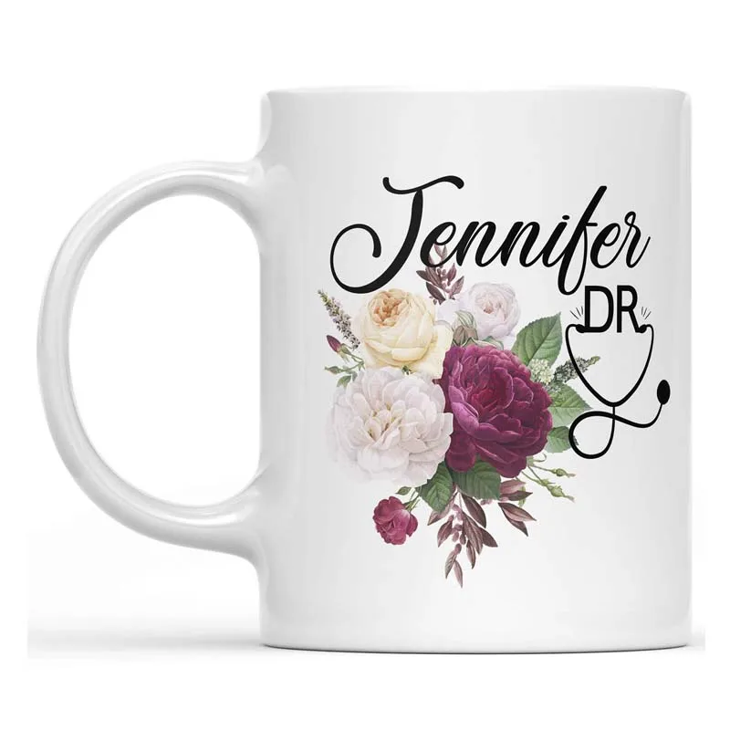 Appreciation Christmas Present l Custom Name Floral Cup Personalized Doctor Gift for Women l Graduation Thank You Birthday