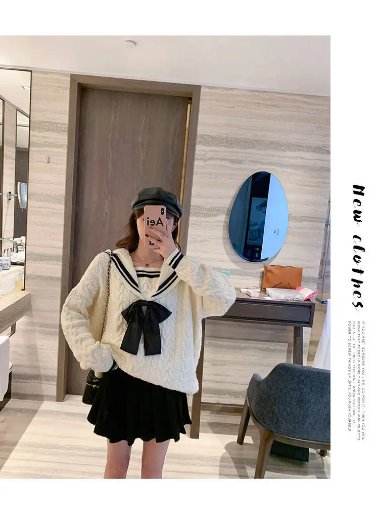 blue sweater Women Cute Sweater Loose Japanese Sweet Style 2021 Autumn Spring Knitted Pullovers V-Collar Oversize Female Sweater cropped cardigan