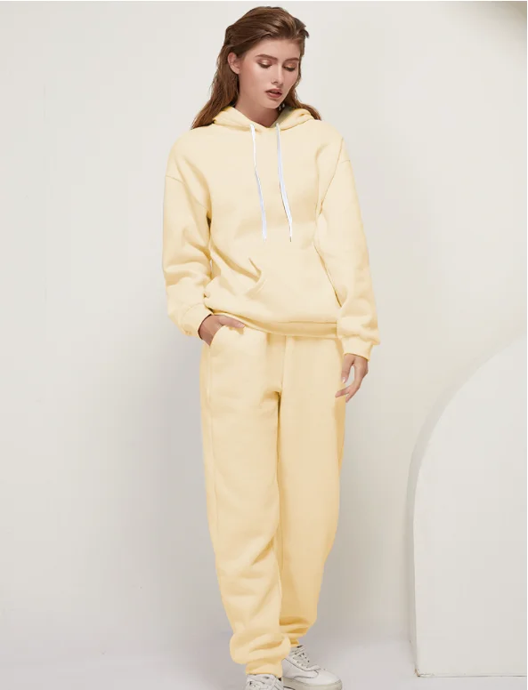 womens white suit set Autumn Women's Fleece Tracksuit 2 Pieces Set Pullover Hoodies+Pants Sport Suit Female Winter Warm Sweatshirt Suit for Woman yellow pant suit