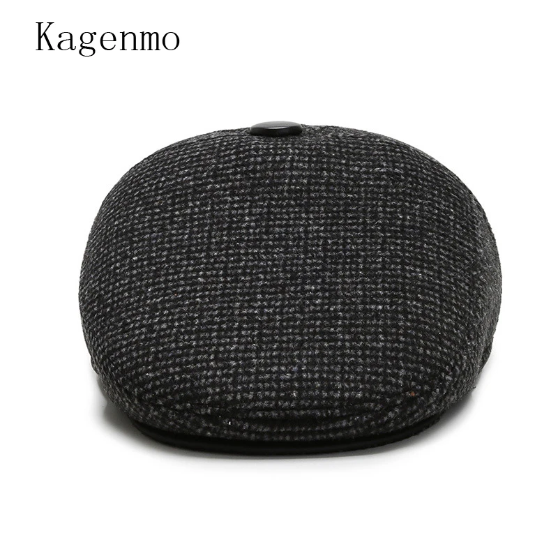 Kagenmo, шерстяная зимняя шапка, мужская, зимняя, для спорта на открытом воздухе, сохраняет тепло, ветрозащитный берет, толстая, шерстяная, с замком, теплая, мужская, с коротким козырьком