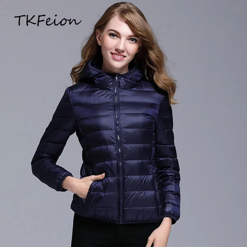 

Women Hooded Jackets Plus Size 6XL 7XL Light Thin Spring Autumn Ladies Slim Overcoat Duck Down Filler Female Basic Bomber Coats