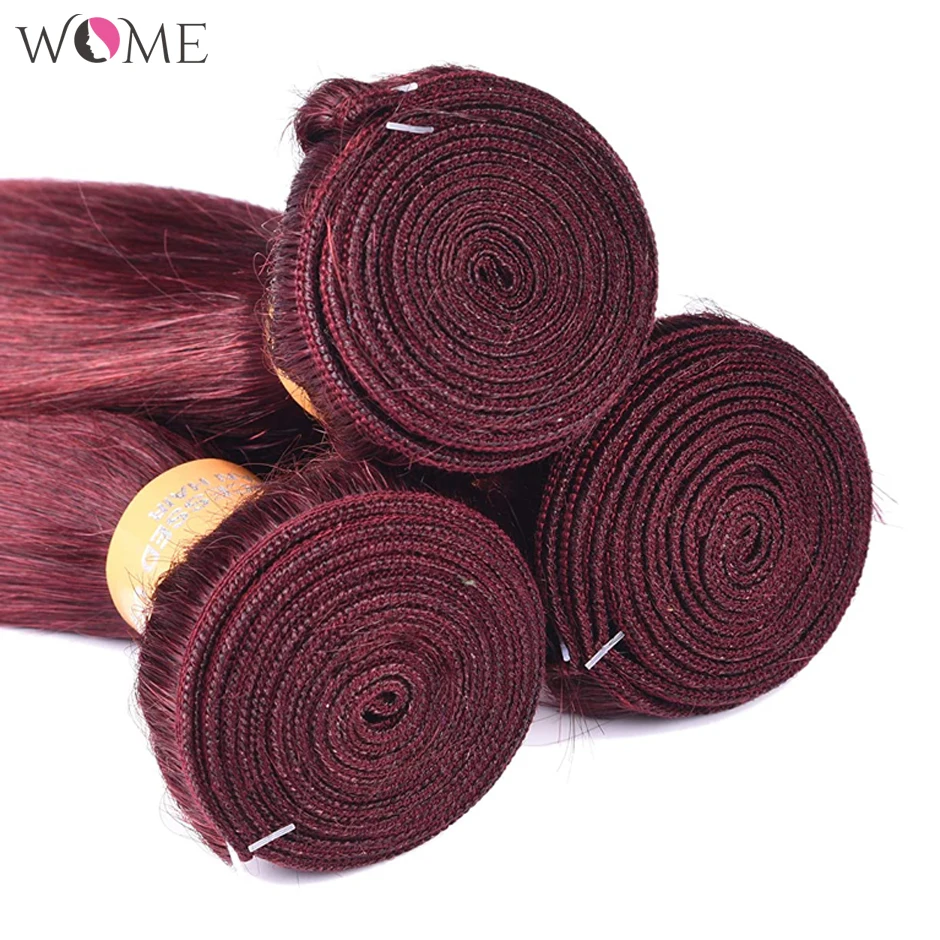 Женские предварительно окрашенные человеческие волосы 99j красного винного