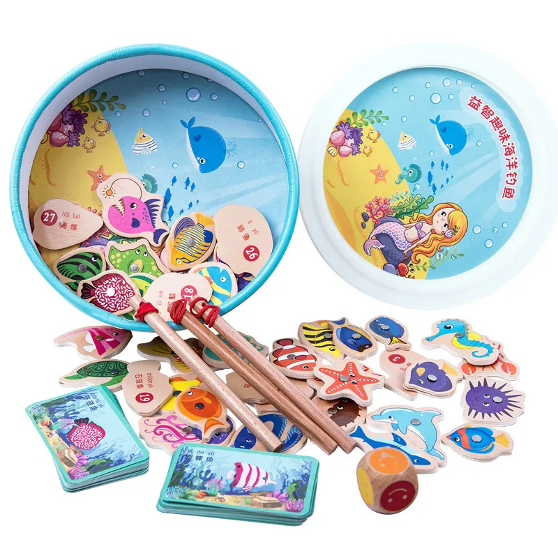 Hot Children Barreled Wooden Magnetic Fishing Game Toys Animal Cognition  Card Educational Toy Fish Set Baby Gifts With Box - AliExpress