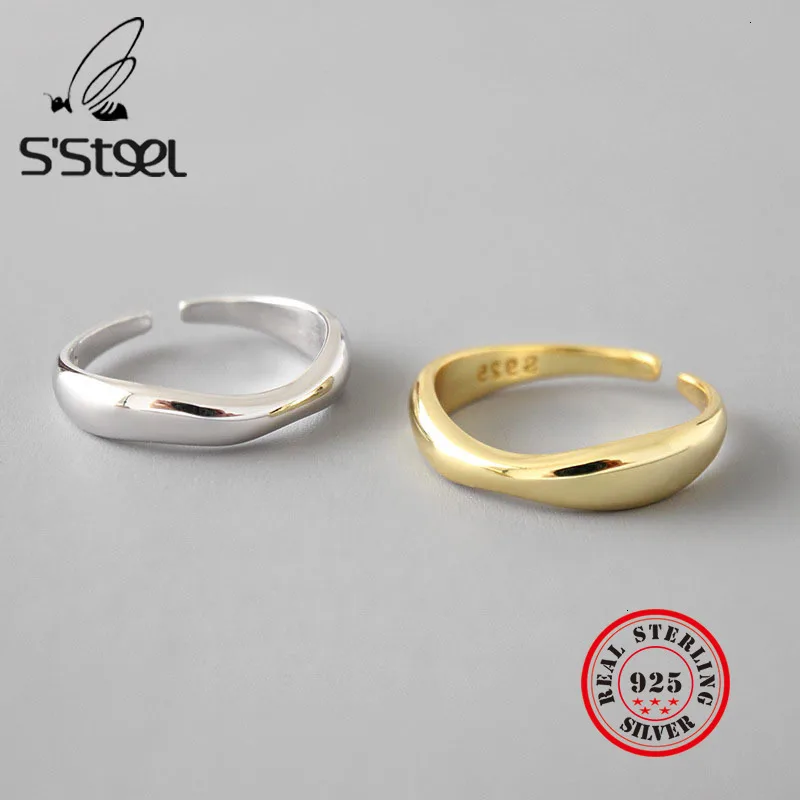 

S'STEEL Irregular 925 Sterling Silver Rings For Women Wave Open Ring Anillos Plata 925 Para Mujer Bijoux Femme 2019 Fine Jewelry
