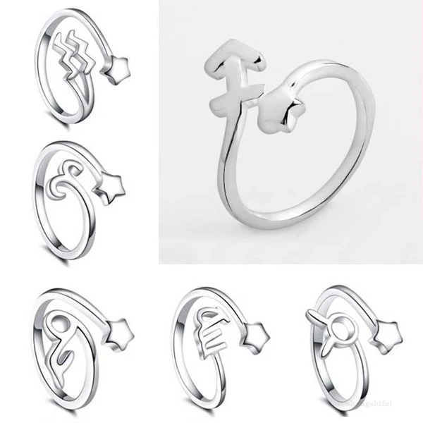

12 constellation ring stainless steel 12 constellation Astrology female ring opening adjustable girl jewelry birthday gift