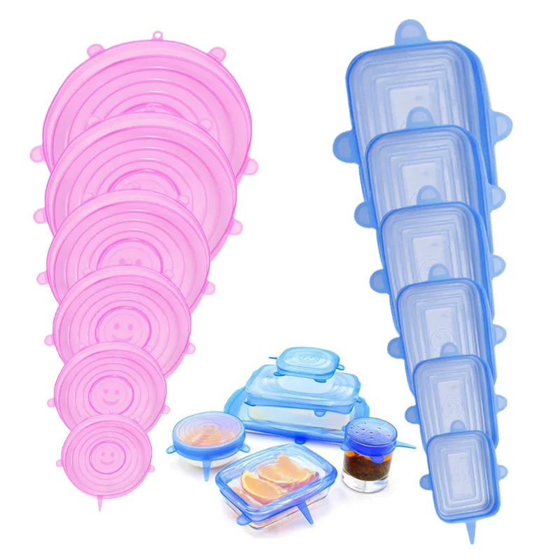6 pçs tampas de silicone para cozinha reutilizável silicone tampa de alimentos tampas de estiramento universal capa de envoltório de alimentos alimentos frescos mantendo tampas de silicone elástico tampa mágica|Tampas p/ manter alimentos frescos|   - AliExpress