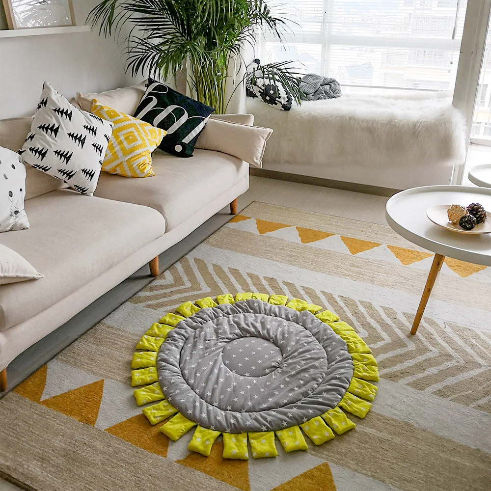 Новинка,, мягкий круглый игровой коврик, детское игровое одеяло для ползания, ковер с подсолнухами и звездами, скандинавские товары для украшения дома