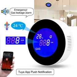 Détecteur de fuite de gaz Combustible avec fonction de température, Tuya intelligent, capteur d'alarme de gaz naturel, affichage LCD, Application Smart Life 
