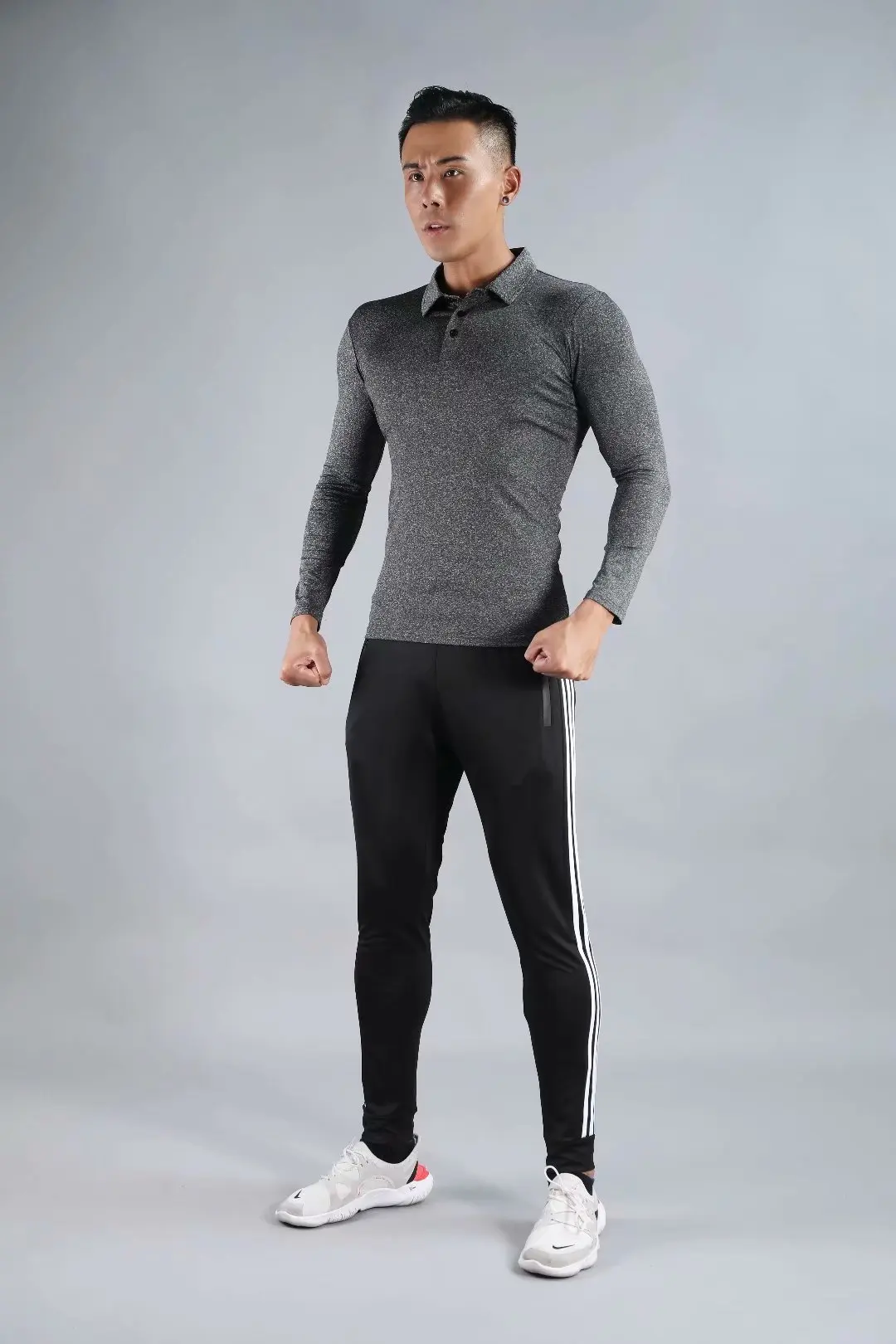 Мужская футболка поло с длинным рукавом, дышащая, осенняя, для спорта, фитнеса, спортзала, бега, одноцветная, тонкая, для тренировок, пробежек, тренировок, поло, топы