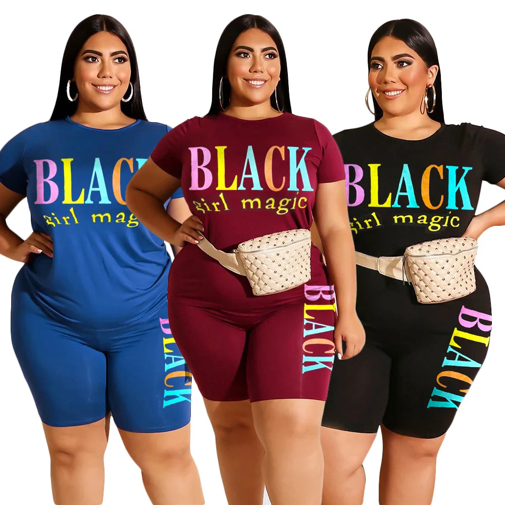 

Woman Plus Size Casual Clothes Sets Summer 2020 Female Solid Color Short Sleeve T-shirt + Shorts Two Pieces Outfits F926