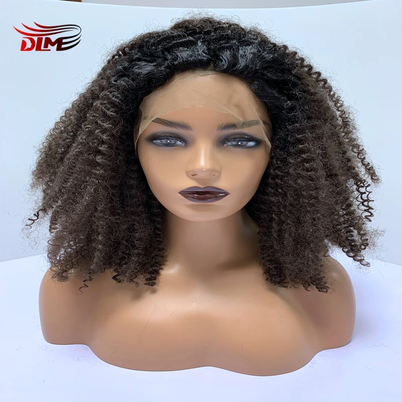 

DLMEÂ Ombre Brown Grey curly wig High Temperature Black Women WigKinky Curly Synthetic Wig Lace Front Wigs