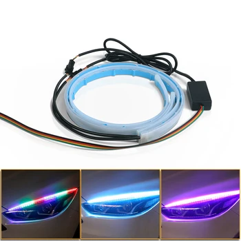 

2pcs DRL Daytime Running Lights For Car Dynamic Streamer LED Dual Colorful Trunk Tail Light Turn Signal Car Rear Lamp 30/45/60cm