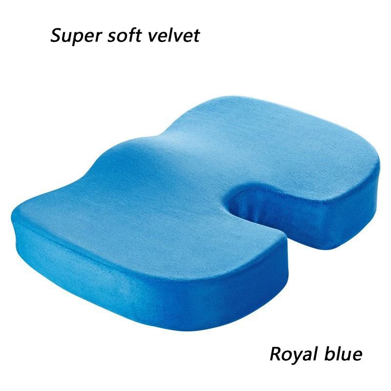 Подушка для копчика из твердого геля с эффектом памяти, подушка для сиденья автомобиля, подушка для поддержки седла, радикулит, задняя кость, облегчение боли, Подушка на офисный стул, подушка - Цвет: royal blue  plush