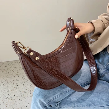 

Vintage Alligator Dumpling Bag Half Moon Handbag Luxury Brand Shoulder Bags Women Crossbody Messenger Bags For Women 2019