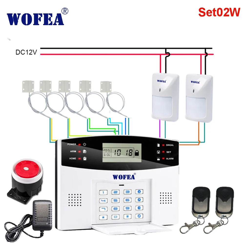 Set02W Wofea IOS Android APP управление беспроводной домашней безопасности GSM сигнализация Система Двусторонняя Интерком SMS уведомление для отключения питания - Цвет: Set02W