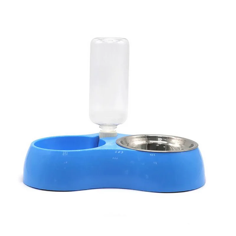 Blue Миска для собак и бутылка для воды устройство для кормления собак из нержавеющей стали Пластиковый долговечный, автоматический миски для собак кошек гаджеты для домашних животных - Цвет: Blue
