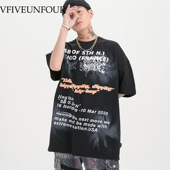 

VFIVEUNFOUR Letters Print Tie Dye T-shirt Mens Fashion 2020 Trending Cotton Loose T shirts Men Short Sleeve Hipster Punk Rock