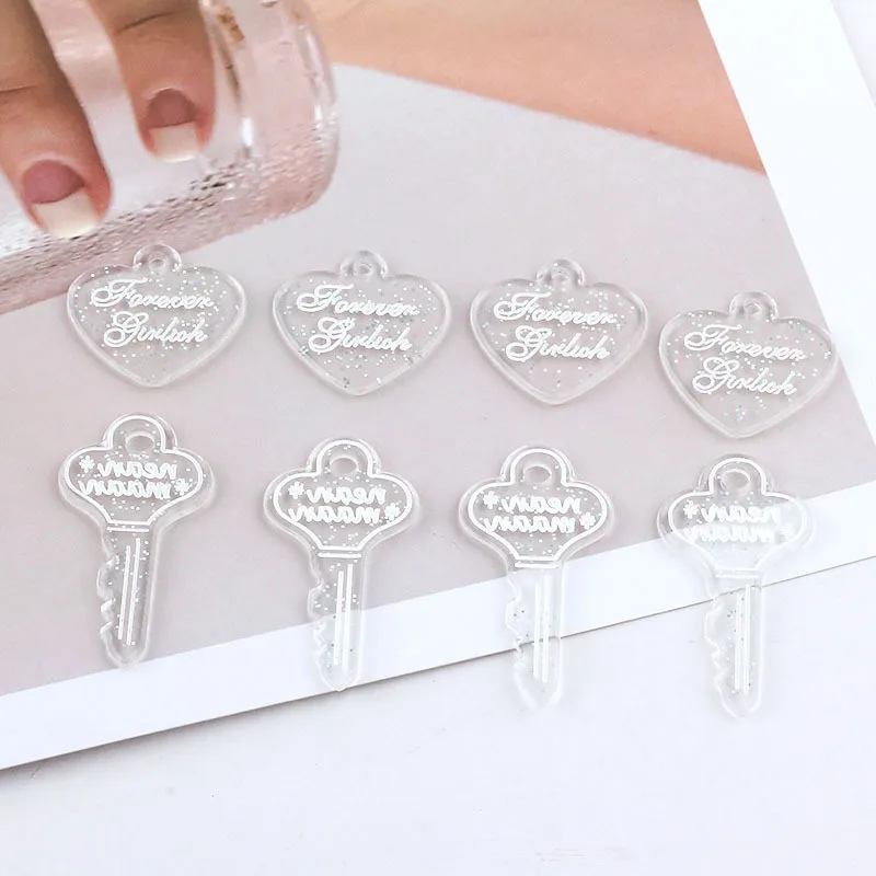 10 шт./партия, плоская смола кабошон, блестящие подвески, Deco, детали, прозрачные буквы, сердце, брелок, кабошоны для ювелирных изделий DIY, аксессуары