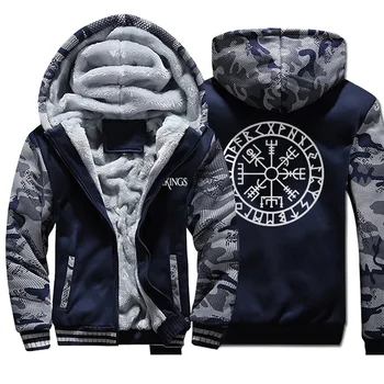 

2019 Winter New Sweatshirts Camouflage Vikings Hoodies Men Raglan Hip Hop Funny Mens Funny Zipper Warm Clorhing Streetwear